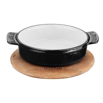 Сковорода для подачи на дерев. подст. 17 см круглая синяя чугун 2 ручки LAVA