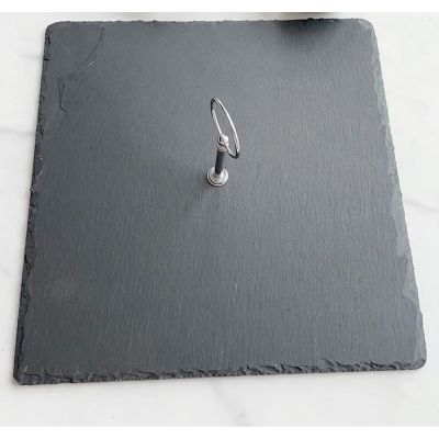 Блюдо для подачи квадр. 30*30 см. h=0,7 см. черное, сланец с ручкой MGprof /1/6/