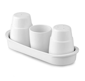 Набор для специй 4 предмета (соль, перец, зубочистки, подставка), 187х66х75 мм, поликарбонат, белый