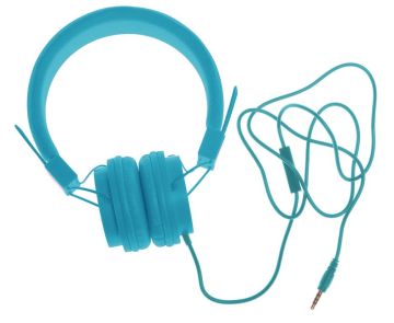 Наушники с микрофоном бирюзовые, пластик и поролон