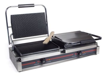 Гриль прижимной двойной 2 рельефа  двухконтактный, чугун и нержавеющая сталь