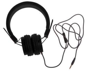 Наушники с микрофоном черные, пластик и паралон