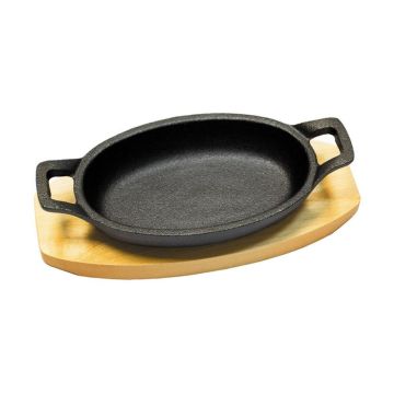 Сковорода для подачи на дерев. подст. 15*10 см овальная чугун 2 ручки P.L. Proff Cuisine