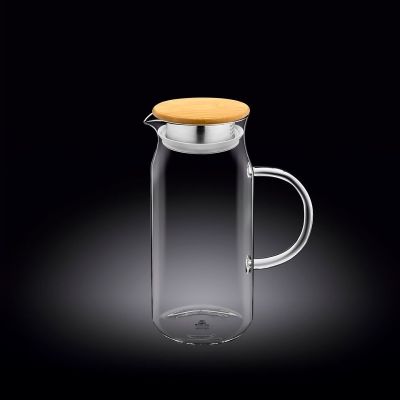 Кувшин 1 л. d=85 мм. h=210 мм. с крышкой бамбук + сетка нерж Термостекло Wilmax /1/18/