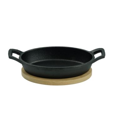 Сковорода для подачи на дерев. подст. 15,5*9,7 см овальная чугун 2 ручки P.L. Proff Cuisine