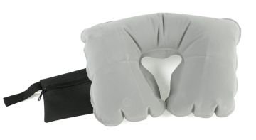 Подушка надувная под голову серая  в чехле, полиэстер/ПВХ флокированный