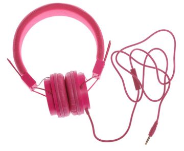 Наушники с микрофоном вишневые, пластик и поролон