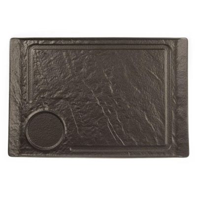 Блюдо прямоугольное 35*24 см h2,2 см борт Side Up2 с выемкой для соусника Black Raw Stellar P.L. [3]