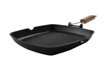 Сковорода-гриль 28*28 см. h=3,3 см. алюм. рифлен. с дерев. ручкой Abert /1/6/