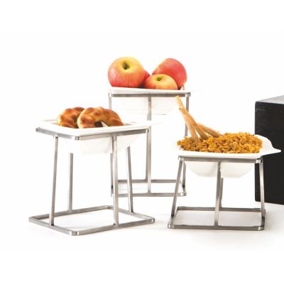 Подставка фуршетная стойка 20*20*25,5 см квадрат нерж. + салатник керамика P.L.Hotelware