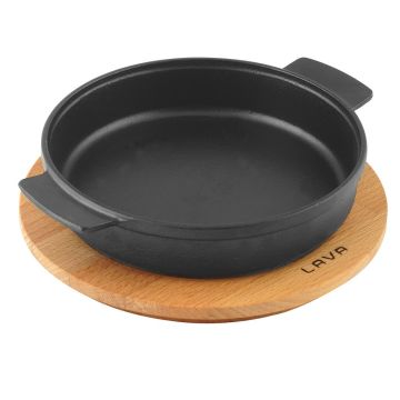 Сковорода для подачи на дерев. подст. 17 см круглая чугун 2 ручки LAVA