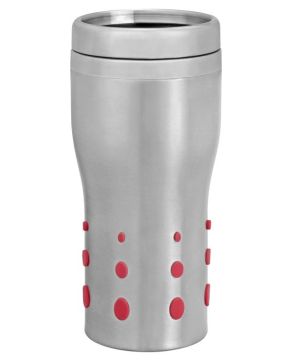 Термостакан 0.4 л с красными PVC вставками, колба и корпус - нержавеющая сталь