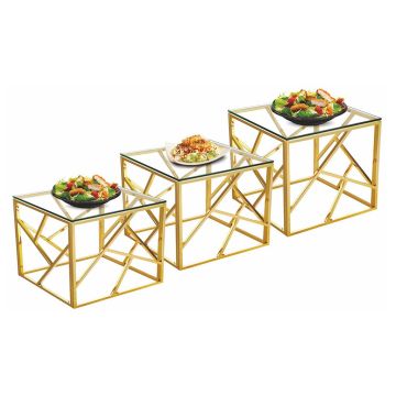 Подставка фуршетная стойка набор 3 шт квадрат (25*25*20 см /30*30*30 см /35*35*40 см) Gold P.L.