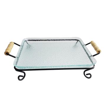 Подставка фуршетная стойка + блюдо стекло 35*28*7,5 см прямоуг. металл P.L.