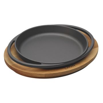 Сковорода для подачи на дерев. подст. 20 см круглая чугун 2 ручки LAVA