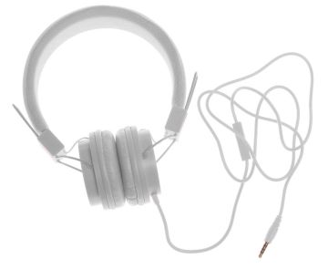 Наушники с микрофоном белые, пластик и поролон