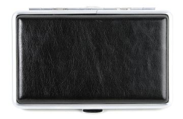 Визитница черная с клипсами, нержавеющая сталь и кожезаменитель