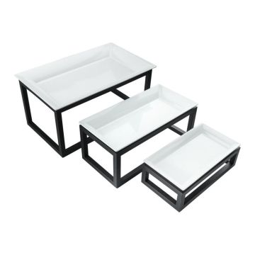 Подставка фуршетная стойка + блюдо набор 3 шт прямоуг. (55*32*27см /45*22*19см /35*19*11см) P.L.