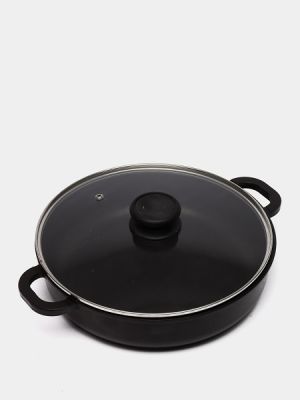 Сковорода d=30 см. h=7,5 см. 5,5 л алюм. с антиприг.покрыт.с крышкой с 2 ручками /1/4/