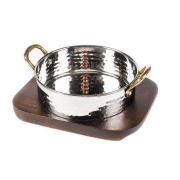 Сковорода для подачи на дерев. подст. 16 см h5,2 см 820 мл Dents круглая нерж. 2 ручки золото P.L.