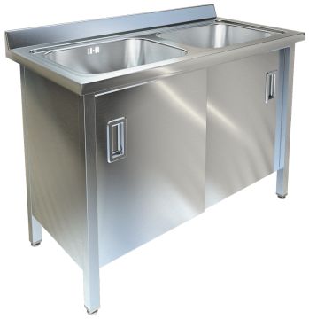 Ванна моечная двухсекционная с распашными дверками ТЕХНО-ТТ ВМ-25/668 нерж