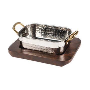 Сковорода для подачи на дерев. подст. 14,5*9,5*4,7 см Dents прямоуг. нерж. 2 ручки золото P.L.