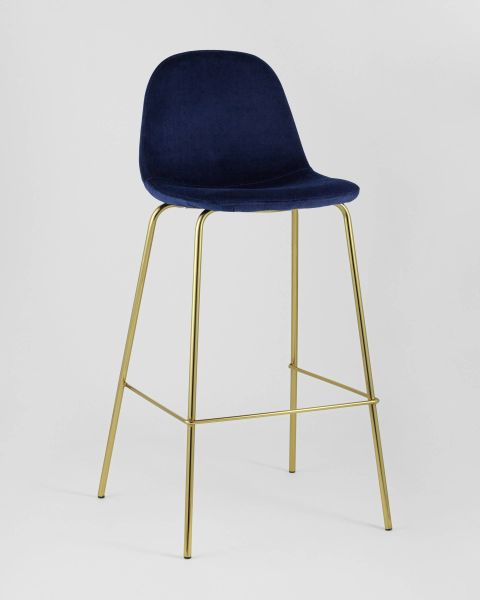 Стул барный Валенсия велюр синий золотые ножки