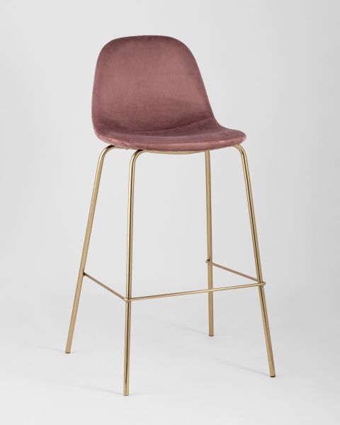 Стул барный Валенсия велюр пыльно-розовый золотые ножки