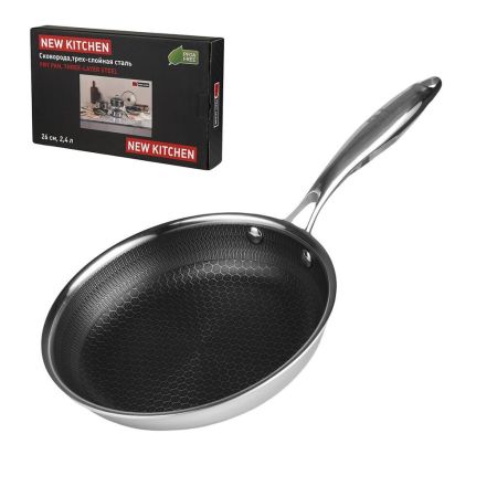 Сковорода 26/19,5 см h5,5 см New Kitchen Honeycombs нерж. с антиприг. покр. ИНДУКЦИЯ P.L.