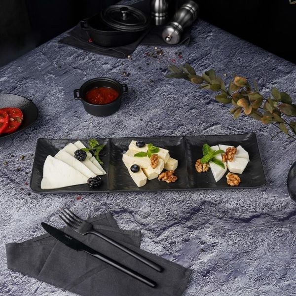 Блюдо прямоугольное 40*13 см h2,8 см с бортами Side Up2 и делениями Black Raw Stellar P.L. [1]