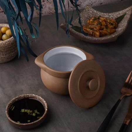 Горшок бульонница 500 мл d 11 см h8 см с крышкой Brown Matt White New Taiga P.L. [4]