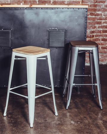 Стул барный TOLIX WOOD серебристый матовый