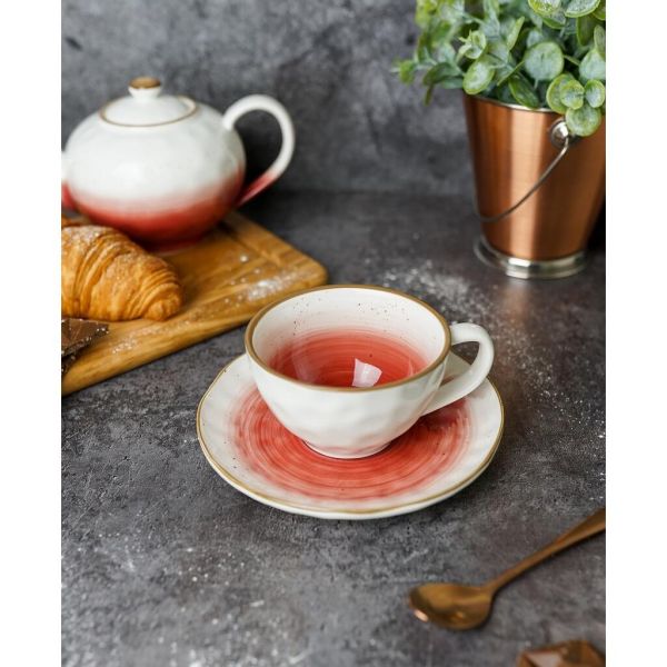 Чайная пара 240 мл d 10 см h5 см красная фарфор "The Sun Eco" P.L. Proff Cuisine [1]