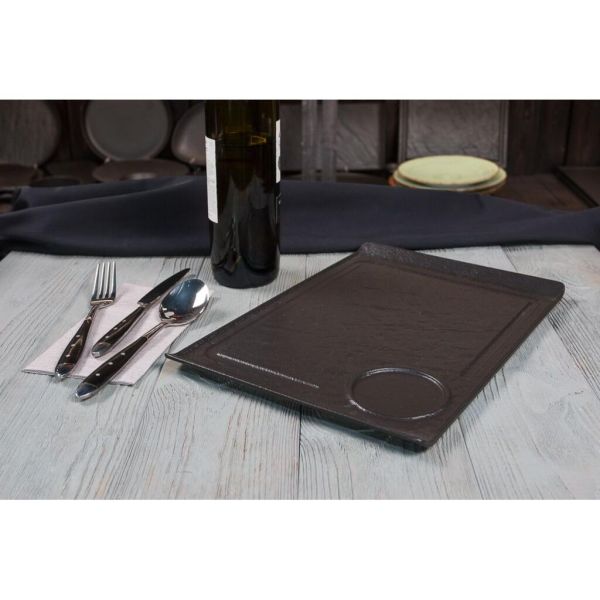 Блюдо прямоугольное 35*24 см h2,2 см борт Side Up2 с выемкой для соусника Black Raw Stellar P.L. [3]