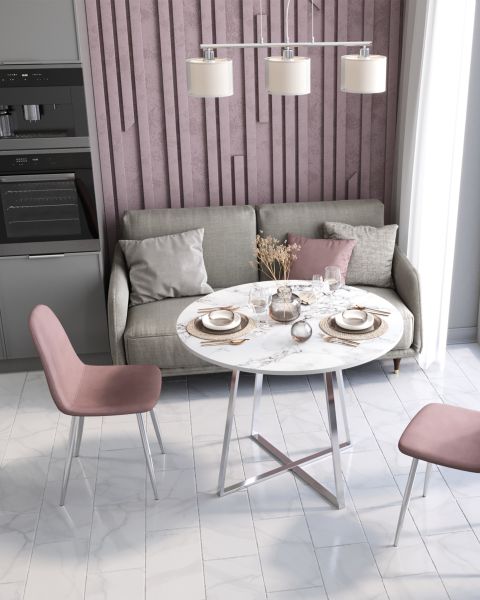 Стол обеденный Дакота 100*100 белый мрамор ножки хром