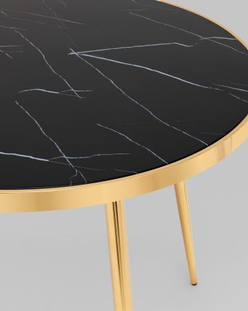 Стол обеденный Гелиос 100*100 стекло черный мрамор сталь золото