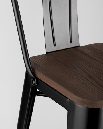 Стул барный TOLIX WOOD со спинкой черный глянцевый