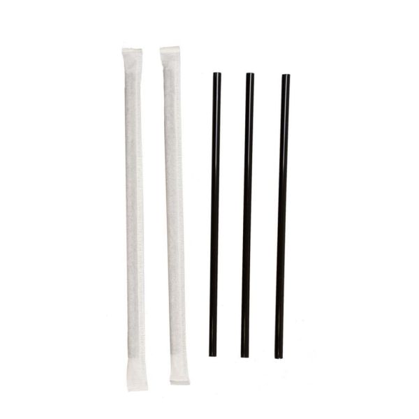 Трубочки 0,8*24 см прямые в инд. упаковке 250 шт черные пластик P.L.