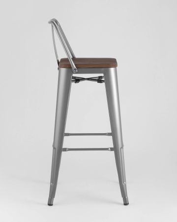 Стул барный TOLIX WOOD со спинкой серебристый матовый