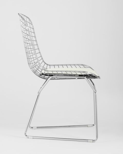 Стул обеденный Bertoia хромированный с белой подушкой