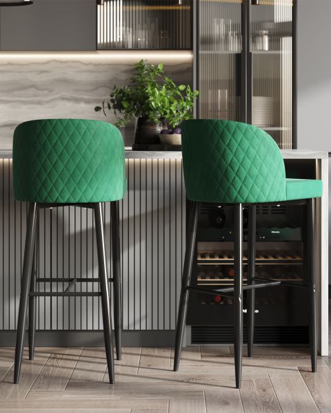 Стул барный Оскар велюр изумрудный