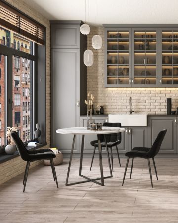 Стол обеденный Дакота 100*100 белый мрамор ножки черные