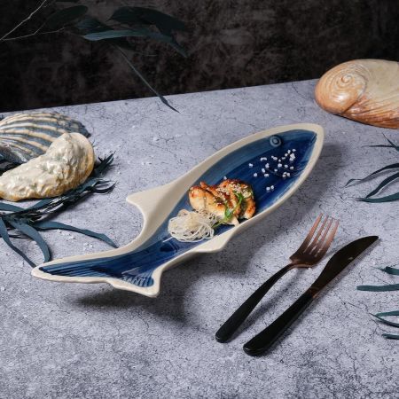 Блюдо овальное 42*13,3 см h4,5 см Рыба Fish Northern Blue Frutti di Mare P.L. [1]