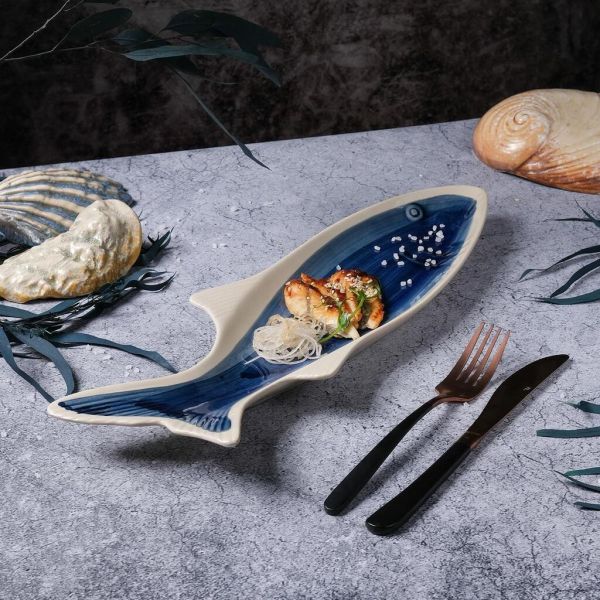 Блюдо овальное 42*13,3 см h4,5 см Рыба Fish Northern Blue Frutti di Mare P.L. [1]