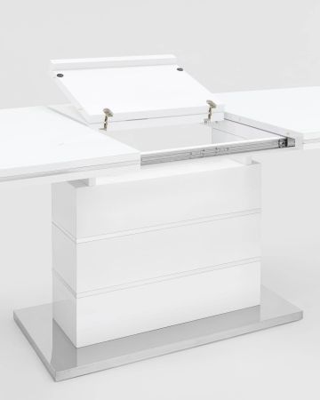 Стол обеденный Глазго раскладной 160-215*90 глянцевый белый