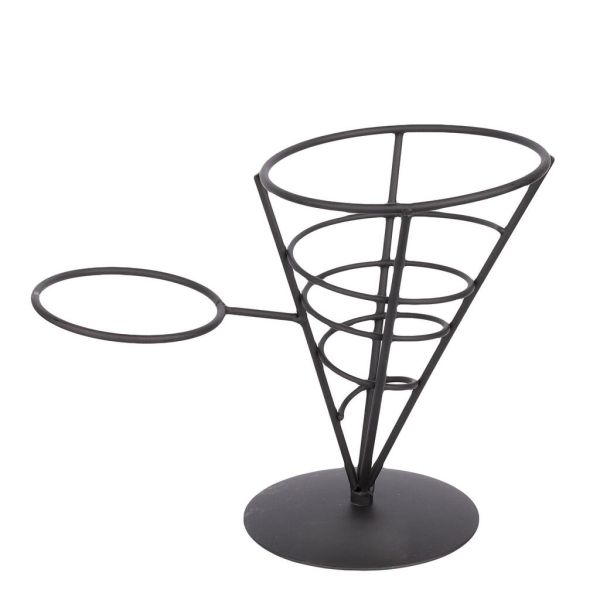 Корзинка для подачи Конус 12*16,4 см с подставкой для соусника черная металл P.L. Proff Cuisine