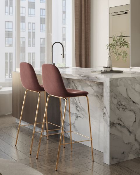 Стул барный Валенсия SN велюр пыльно-розовый золотые ножки