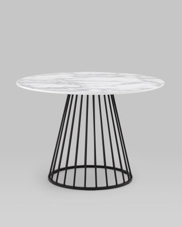 Стол обеденный Ливерпуль 110*110 белый мрамор черная ножка