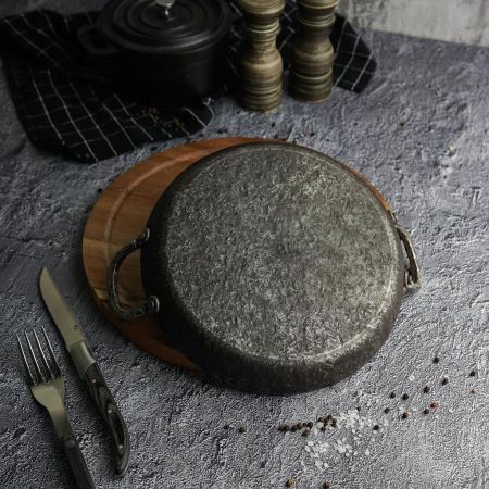 Сковорода для подачи 20 см h2,6 см круглая 2 ручки "Vintage Blued" углерод. сталь ИНДУКЦИЯ P.L.