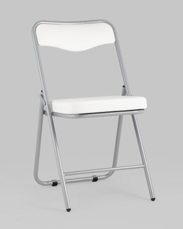 Складной стул Джонни экокожа белый каркас металлик